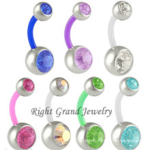 Flexible Bio Flex Press Fit Double Gem Belly Button Rings